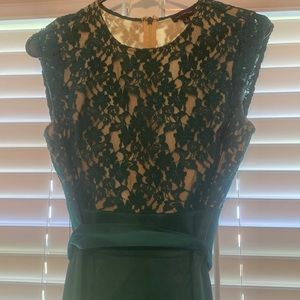 Like New. Limited Brands size 2 green lace top and satin bottom formal dress.